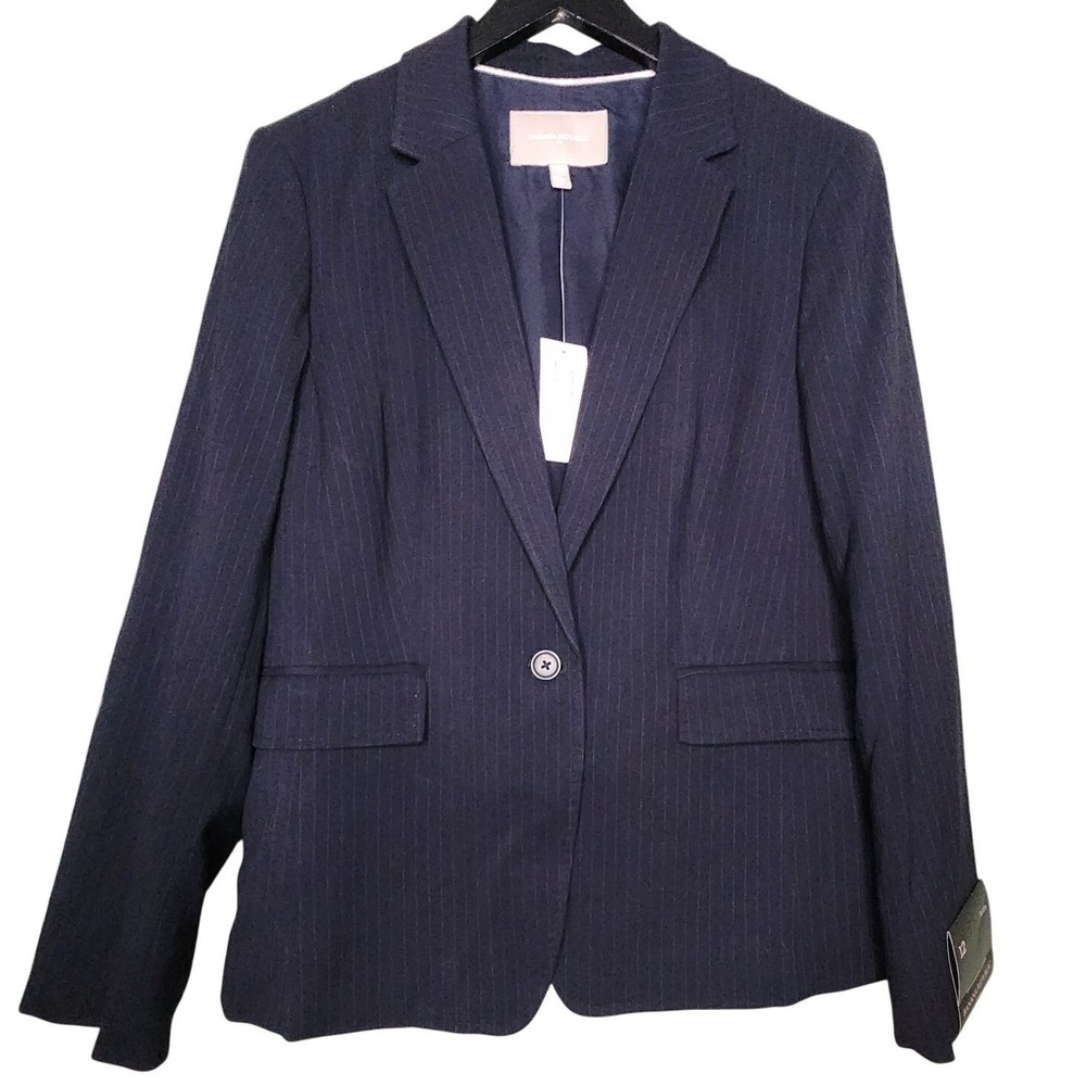 Banana Republic Womens‎ 12P Navy Blue Pinstripe Single Button Blazer Preppy Work